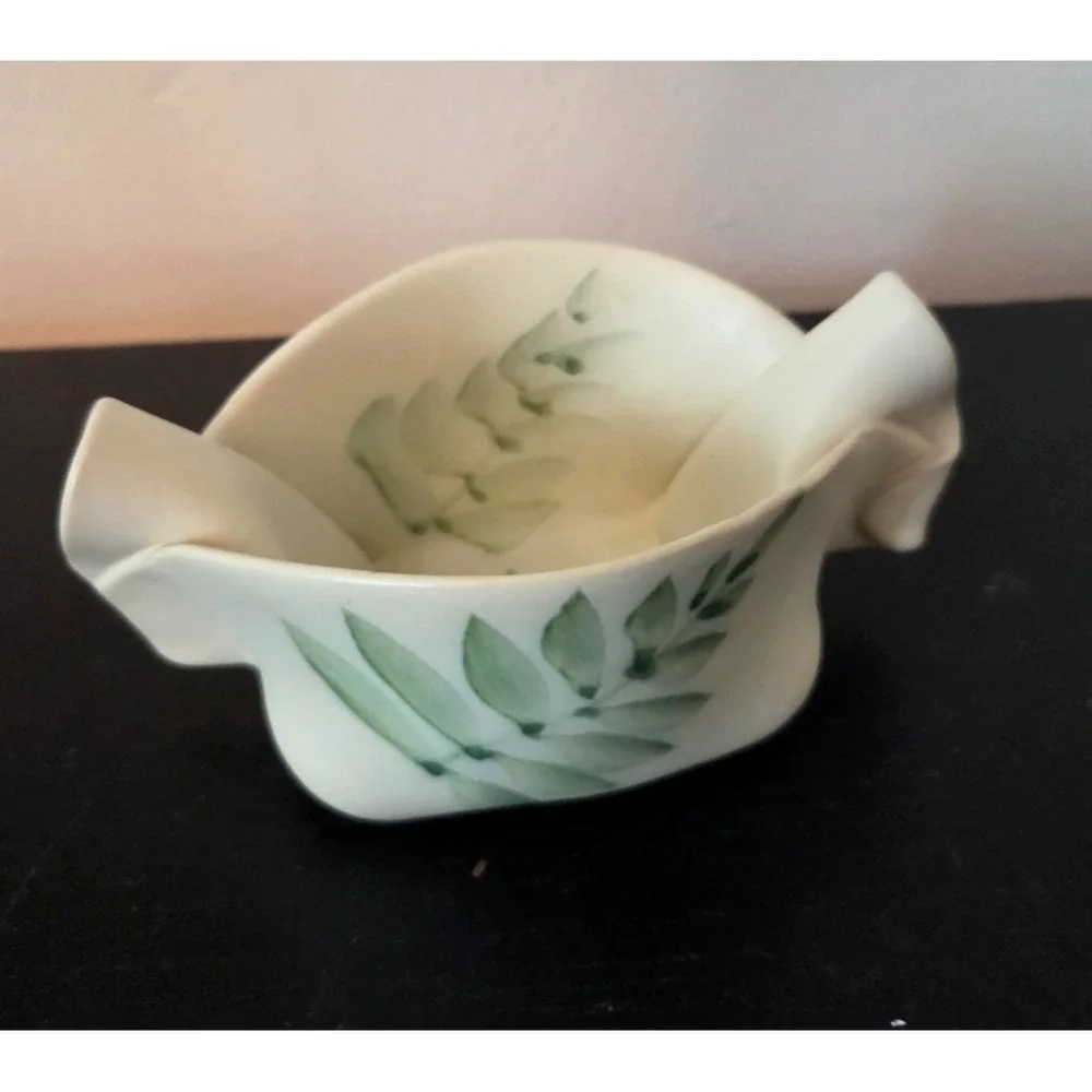 Hilborn Pottery Pinch Pot Cream Green Fern Trinket Bowl Dish Canada 6''